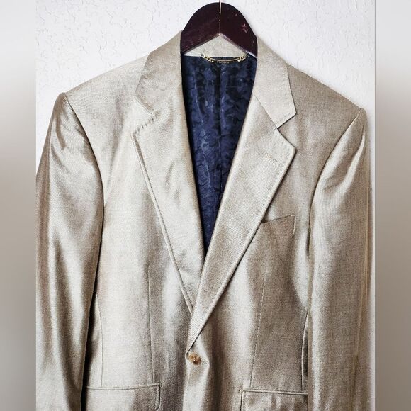 Dolce & Gabbana Wool Silk Blend Metallic Gold Mens Blazer Size 48 - Picture 3 of 13